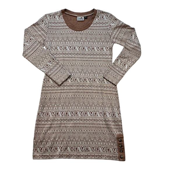 Kavu Dresses & Skirts - KAVU Fair Isle Sweater Mini Dress Brown/Tan Size XXS Side Button Accents
